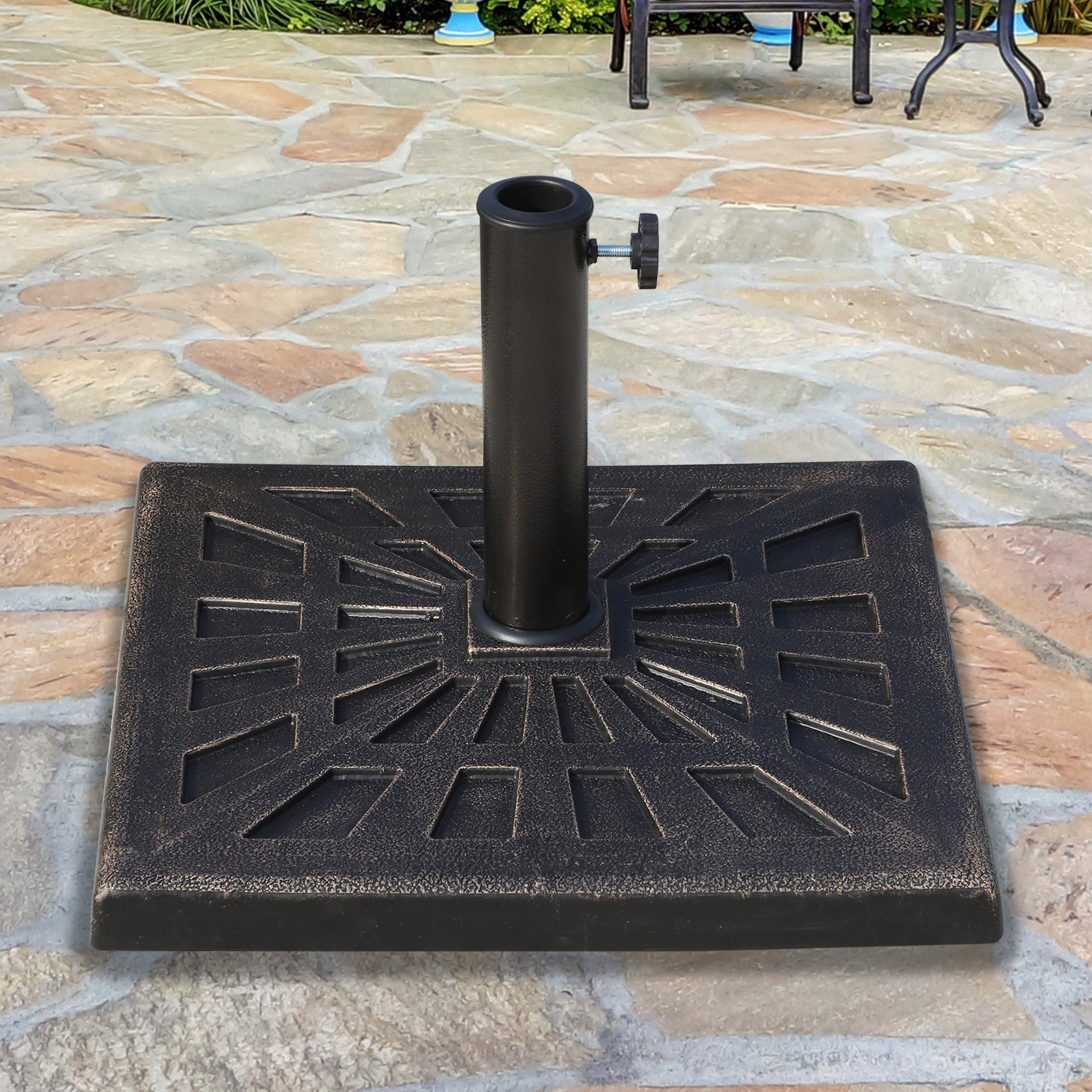 Outsunny 15kg Resin Durable Patterned Colophony Garden Patio Square Umbrella Stand Base Stand Bronze 