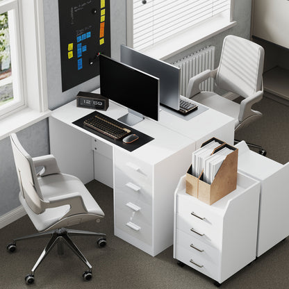 HOMCOM Computer Desk with Drawers, Dressing Table, High Gloss Home Office Writing Workstation, White 