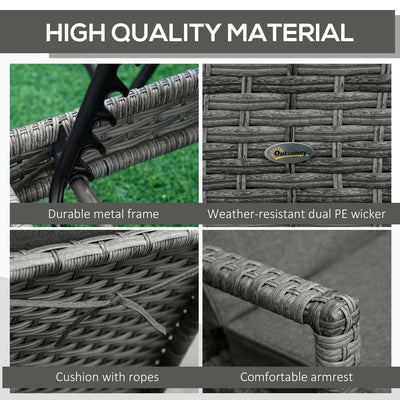 Outsunny PE Rattan Sun Loungers set of 2 with Cushion, Outdoor 2 Pieces Garden Sunbed Furniture with 4-Level Recliner Backrest, and Armrest, Grey 