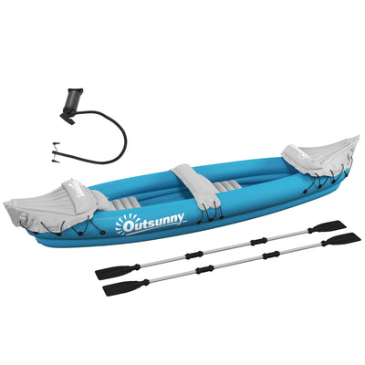 Outsunny Inflatable Kayak, Two-Person Inflatable Canoe Boat Set with Air Pump, Aluminium Oars, 318 x 80 x 50cm - Blue 