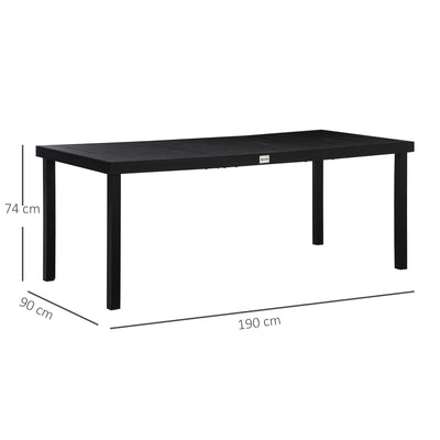 Outsunny Aluminium Outdoor Garden Dining Table for 8 People, Faux Wood Top, for Garden, Patio, 190 x 90 x 74cm, Black 