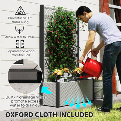 Outsunny Garden Planter Box with Trellis, Liner for Climbing Plants, Vegetables, Flowers, 90 x 35 x 148 cm, Mixed-grey 