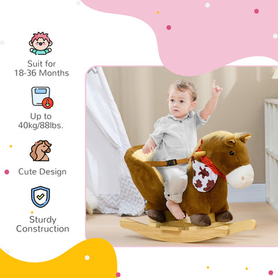 HOMCOM Kids Rocking Horse, with Safety Harness, Sounds, Foot Pedals - Brown 