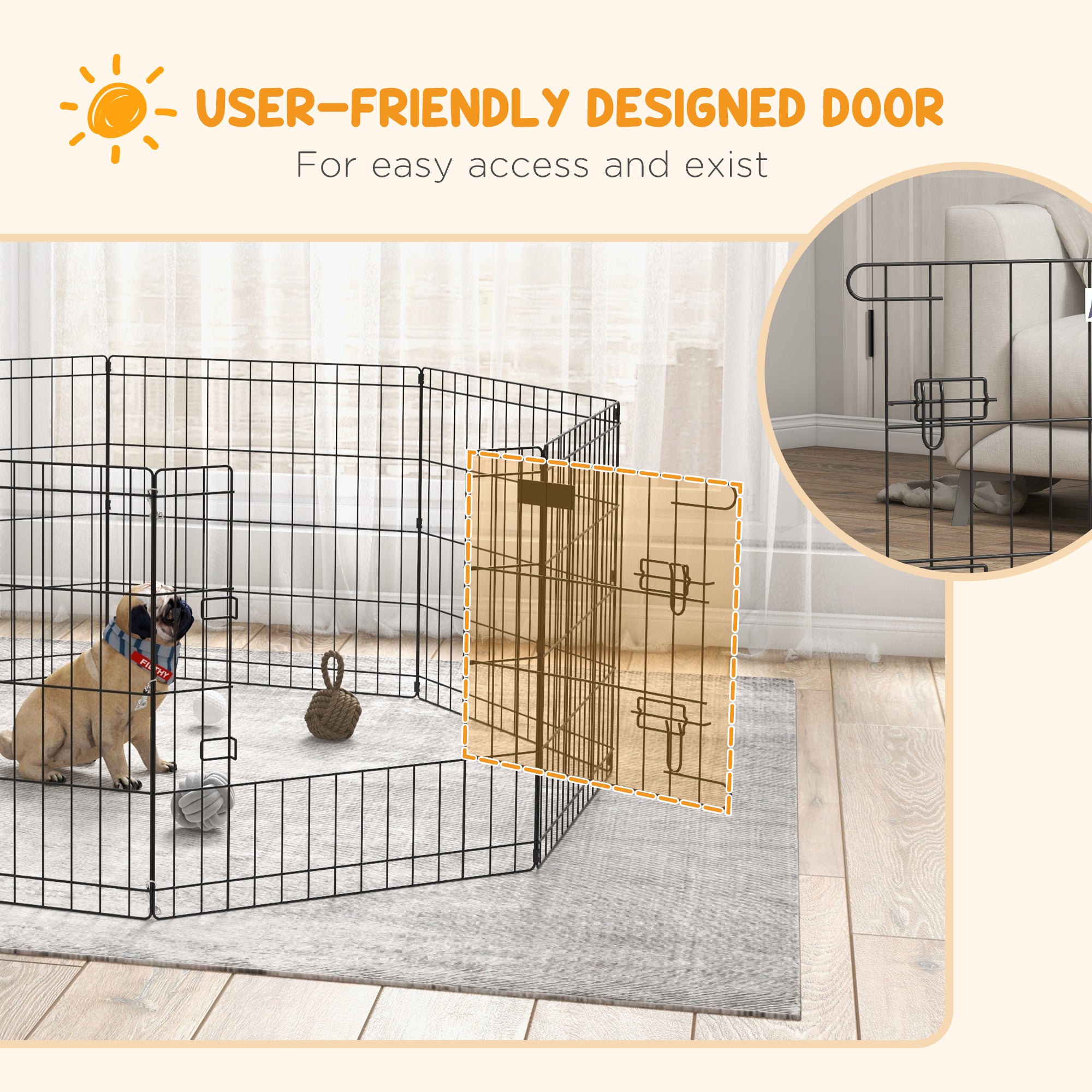 PawHut Dog Playpen, Puppy Pen, Eight-Panel Metal Fence, for Small Dogs, Indoors, Outdoors - Black 