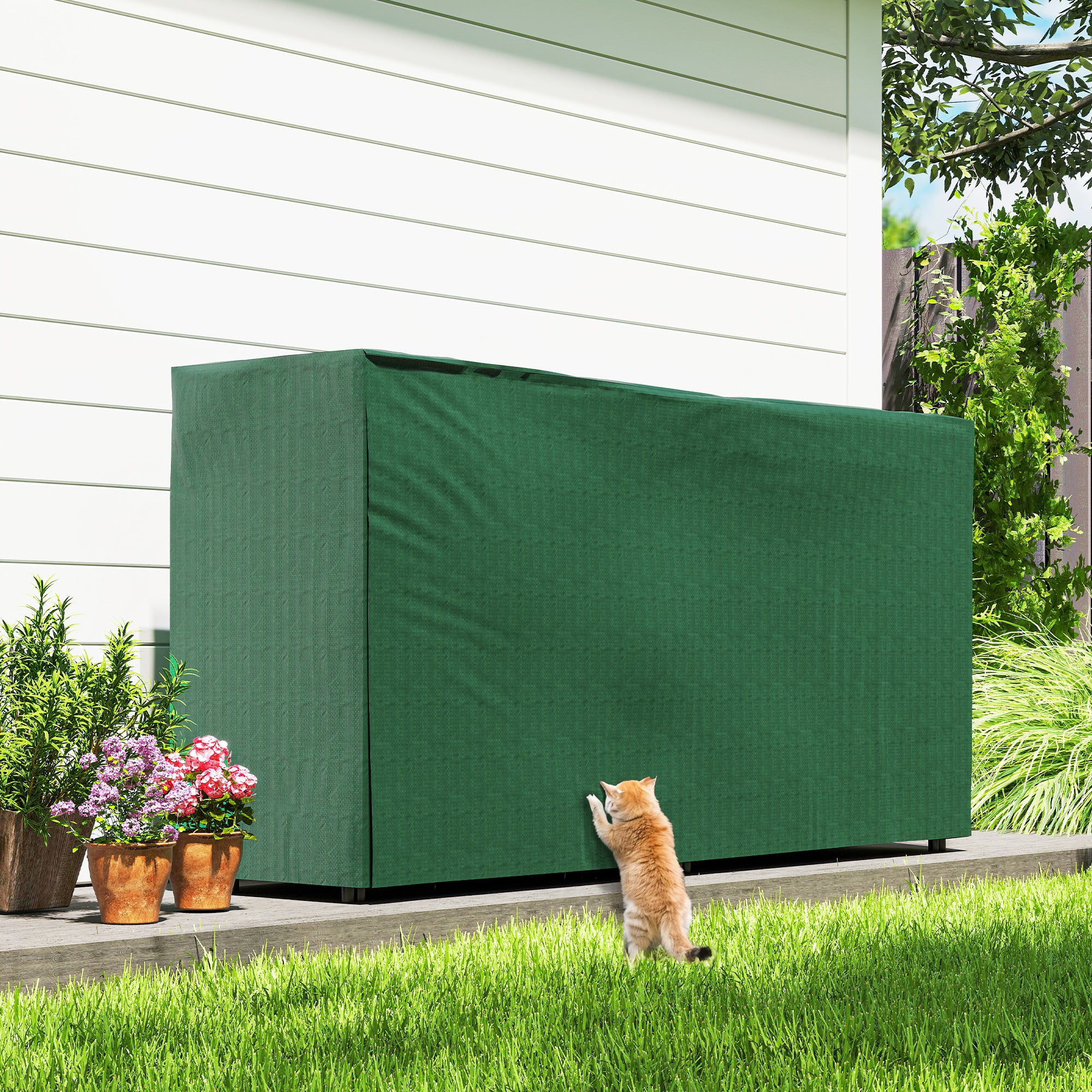 Outsunny Firewood Rack with Waterproof Cover, Heavy Duty Metal Log Store Indoors, Log Storage Holder for Outdoor Indoor Fireplace, 200 x 36 x 99 cm, Dark Green 