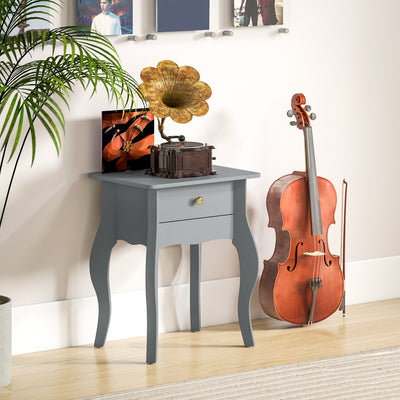 HOMCOM French Style Side Table with Drawer - Grey 