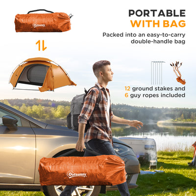 Outsunny Aluminium Frame Camping Tent Dome Tent with Removable Rainfly, 2000mm Waterproof, for 1-2 Man, Orange 