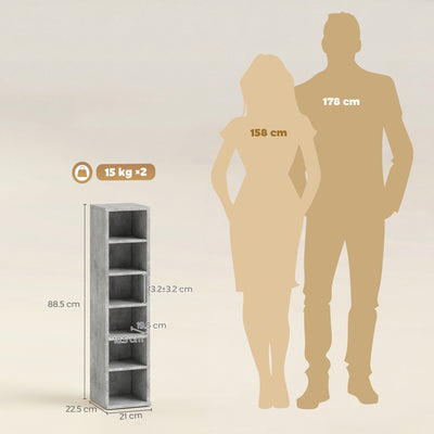 HOMCOM Set of 2 CD Media Display Shelf Unit Tower Rack with Adjustable Shelves, Grey 