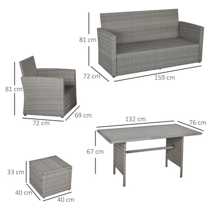 Outsunny Six-Piece Rattan Sofa Set, with Glass-Top Table - Mixed Grey 
