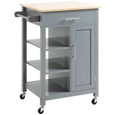 HOMCOM Compact Kitchen Trolley Utility Cart on Wheels with Open Shelf & Storage Drawer for Dining Room, Kitchen, Grey 