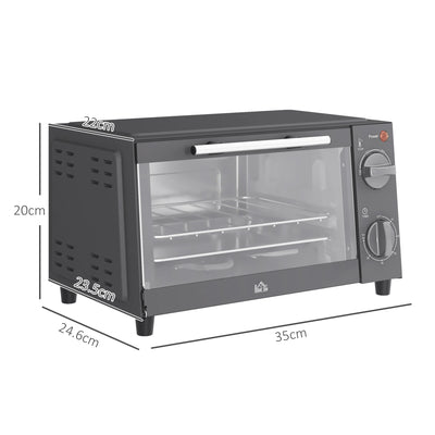 HOMCOM Mini Oven, 9L Countertop Electric Grill, Toaster Oven with Adjustable Temperature, Timer, Dishwasher Safe Baking Tray and Wire Rack, 750W, Grey 