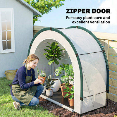 Outsunny Foldable Small Greenhouse, Portable Green House Mini Greenhouse with Zipper Door, PE Base, 200 x 80 x 164 cm, Green 