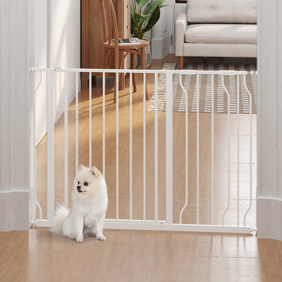 PawHut Wide Dog Safety Gate, with Door Pressure, for Doorways, Hallways, Staircases - White 