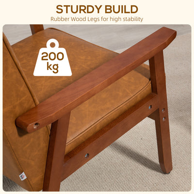 HOMCOM Retro-Style Accent Chair, with Faux Leather Seat - Brown 