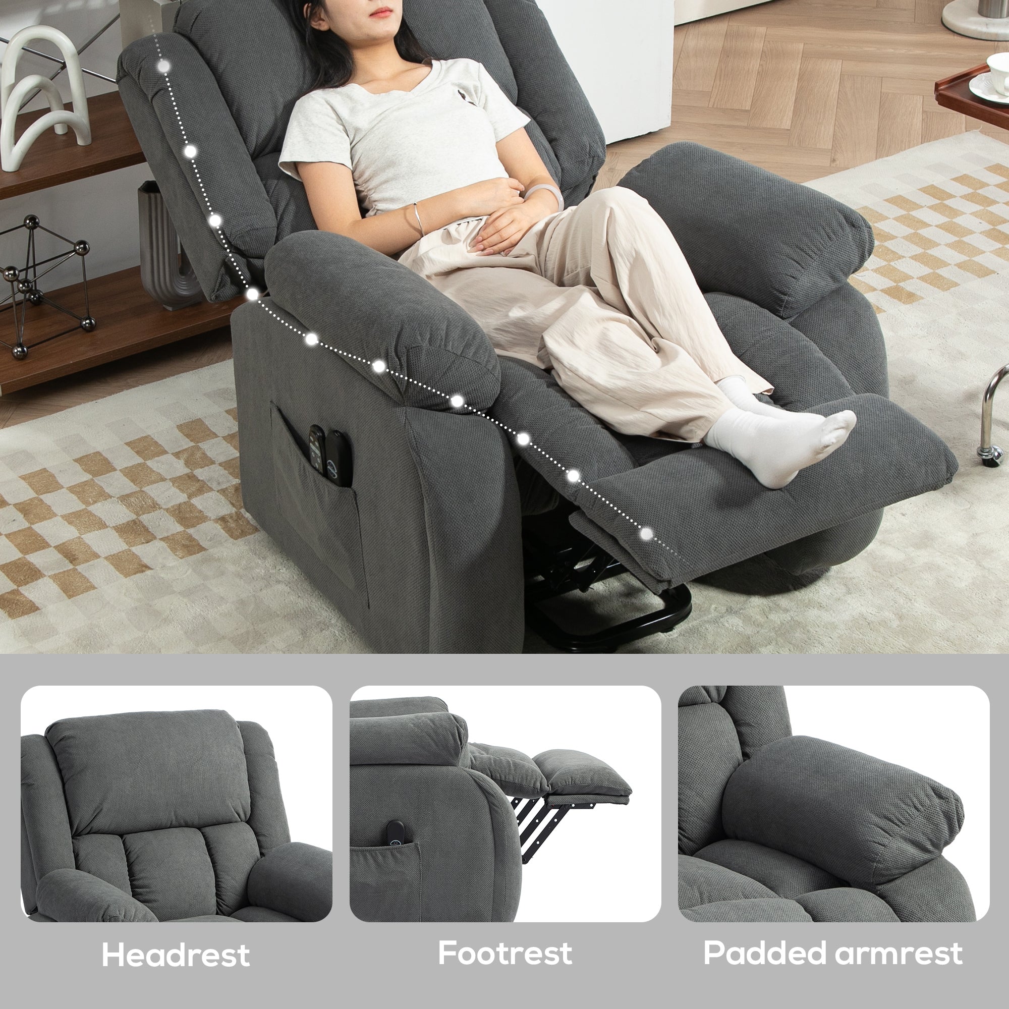 HOMCOM Recliner Armchair Lift Chair, Electric Recliner Chair with Vibration Massage and Heat, Wide Seat, USB Port, Grey 