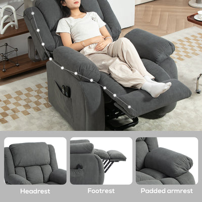 HOMCOM Recliner Armchair Lift Chair, Electric Recliner Chair with Vibration Massage and Heat, Wide Seat, USB Port, Grey 