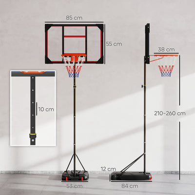 AIYAPLAY Basketball Hoop Outdoor Indoor, 210-260cm Height Adjustable Basketball Hoop with Wheels, Larger Base, for 6+ Years, Red 
