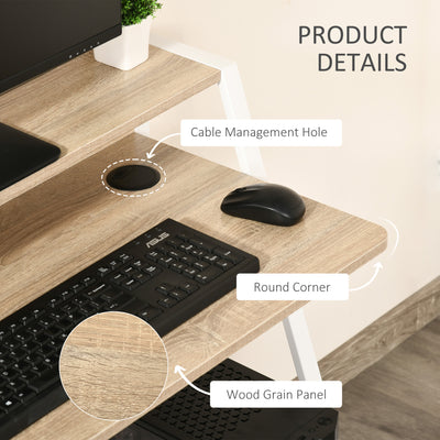 HOMCOM Writing Desk Computer Table Home Office PC Laptop Workstation Storage Shelf 84L x 45W cm White and Oak 