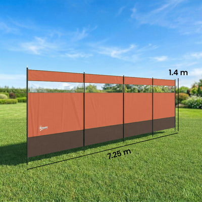 Outsunny Camping Windbreaker with Clear Windows, Carry Bag and Steel Poles, for Beach Caravan Campervan, 725 x 140cm, Orange 