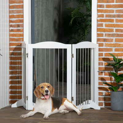 PawHut Foldable Dog Gate, Freestanding Pet Gate, with Two Support Feet, for Staircases, Hallways, Doorways - White 