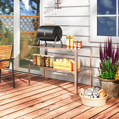 Outsunny 2 Tier Potting Bench Table, Galvanised Steel Garden Planting Work Bench Workstation with Storage Shelf for Outdoor, Patio, Greenhouse, 110 x 50 x 75 cm, Silver Tone 