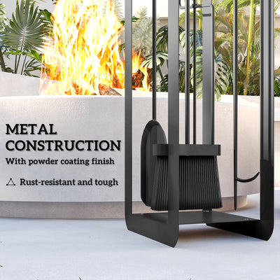 Outsunny 5 Pieces Fireplace Companion Set, Metal Fireplace Accessories Fireside Companion Set with Brush, Shovel, Poker, A Pair of Tongs, Stand, Black 