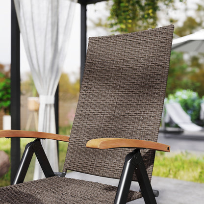 Outsunny 2 Pieces Outdoor Foldable Dining Chair with Armrests, High Backrest, for Garden, Camping, Balcony, Brown 
