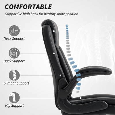 HOMCOM Faux Leather Office Chair. with Flip-Up Armrests - Black 
