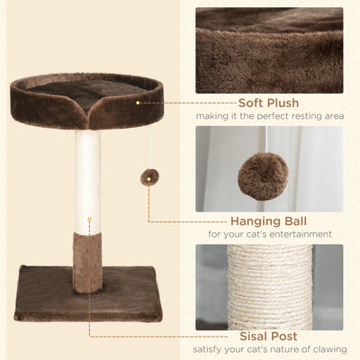 PawHut Small Cat Tree for Indoor Cats with Sisal Scratching Post Kitten Bed Cushion Ball Toy, Brown, 45x45x70 cm 