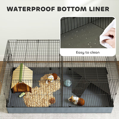 PawHut 2 in 1 Guinea Pig Cage, Rabbit Cage Pet Playpen with 2 Separate Area, Waterproof Oxford Fabric Floor for Hedgehogs 