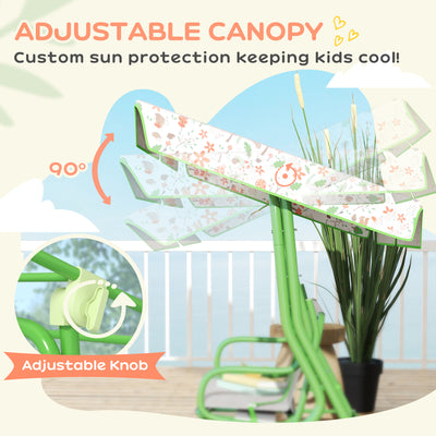 AIYAPLAY Kids Garden Swing Chair with Adjustable Canopy, Safety Belt, 2 Seater Hammock Swing Bench for Patio, Porch, Green 