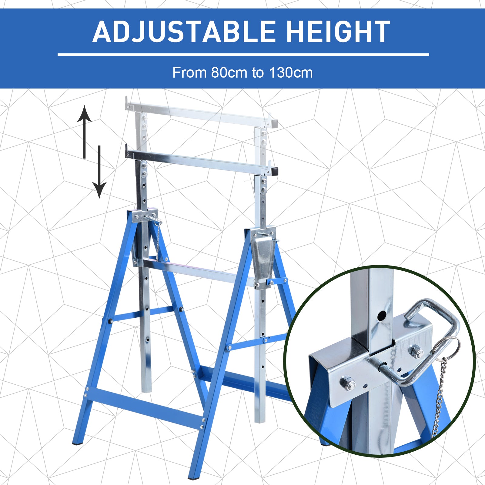HOMCOM Set of 2 Adjustable Telescopic Builders Trestle, DIY Steel Work Bench Carpenter, Folding Saw Horse Tools Blue 