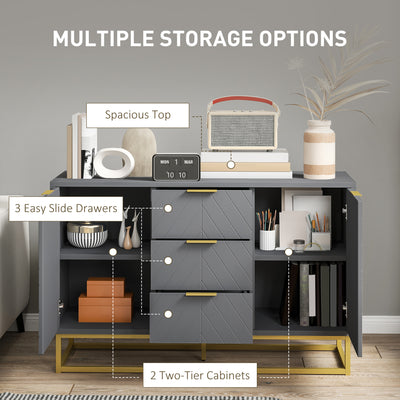 HOMCOM Sideboard with 3 Drawers and Adjustable Shelves for Living Room - Grey 
