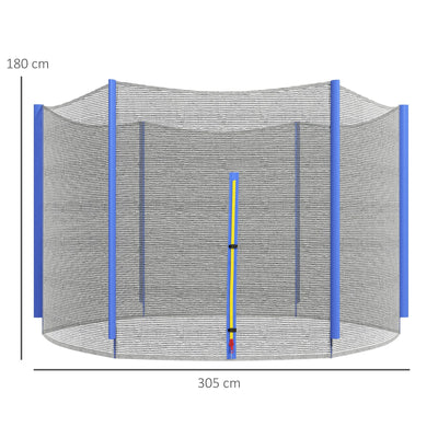SPORTNOW 10ft Trampoline Net Replacement with 6 Plastic Pole Covers, Weather-Resistant Trampoline Netting Replacement with Zipped Entrance, Poles Not Included, Blue 