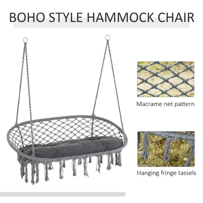 Outsunny Two-Seater Boho Macrame Hammock Swing - Grey 