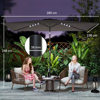 Outsunny 3 x 2 m Garden Parasol Umbrella with LED Solar Light, Parasol Cover, Outdoor Market Patio Umbrella, Black 