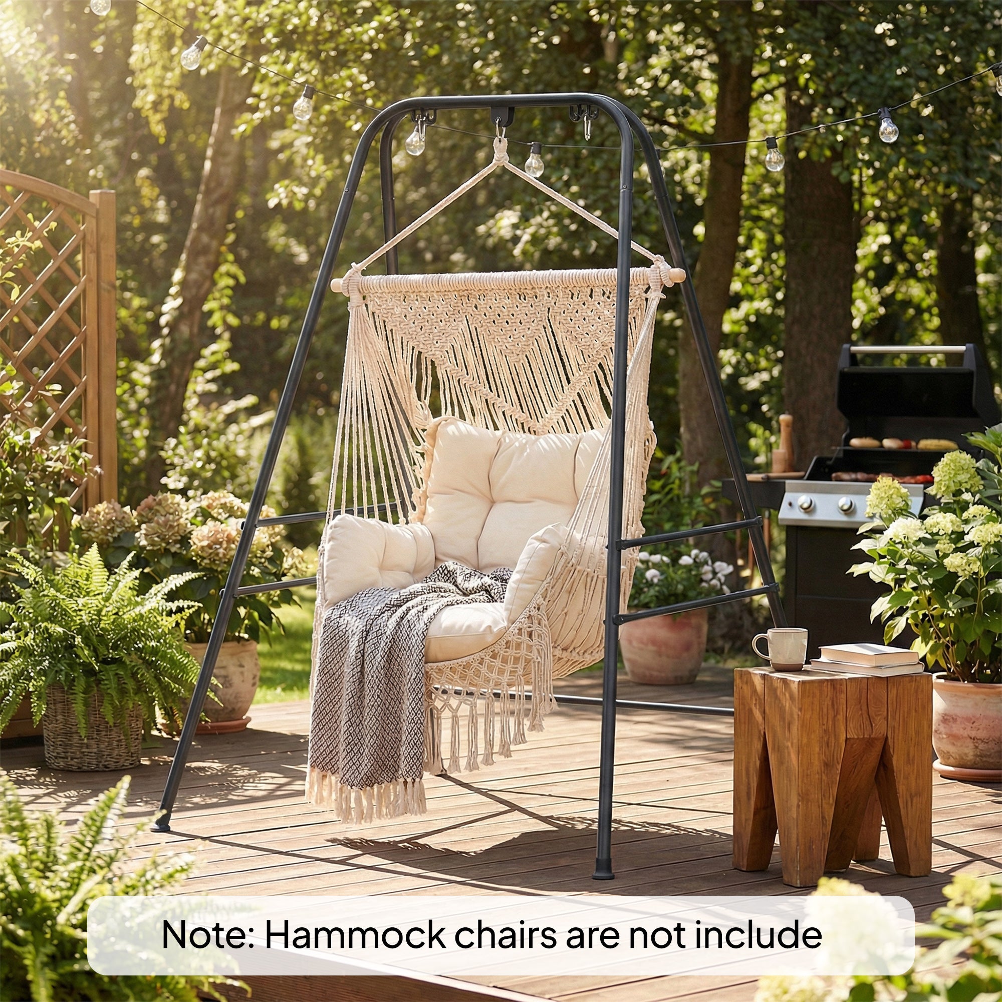 Outsunny Hammock Chair Stand Only, 150KG Load Capacity, for Indoor Outdoor, Black 