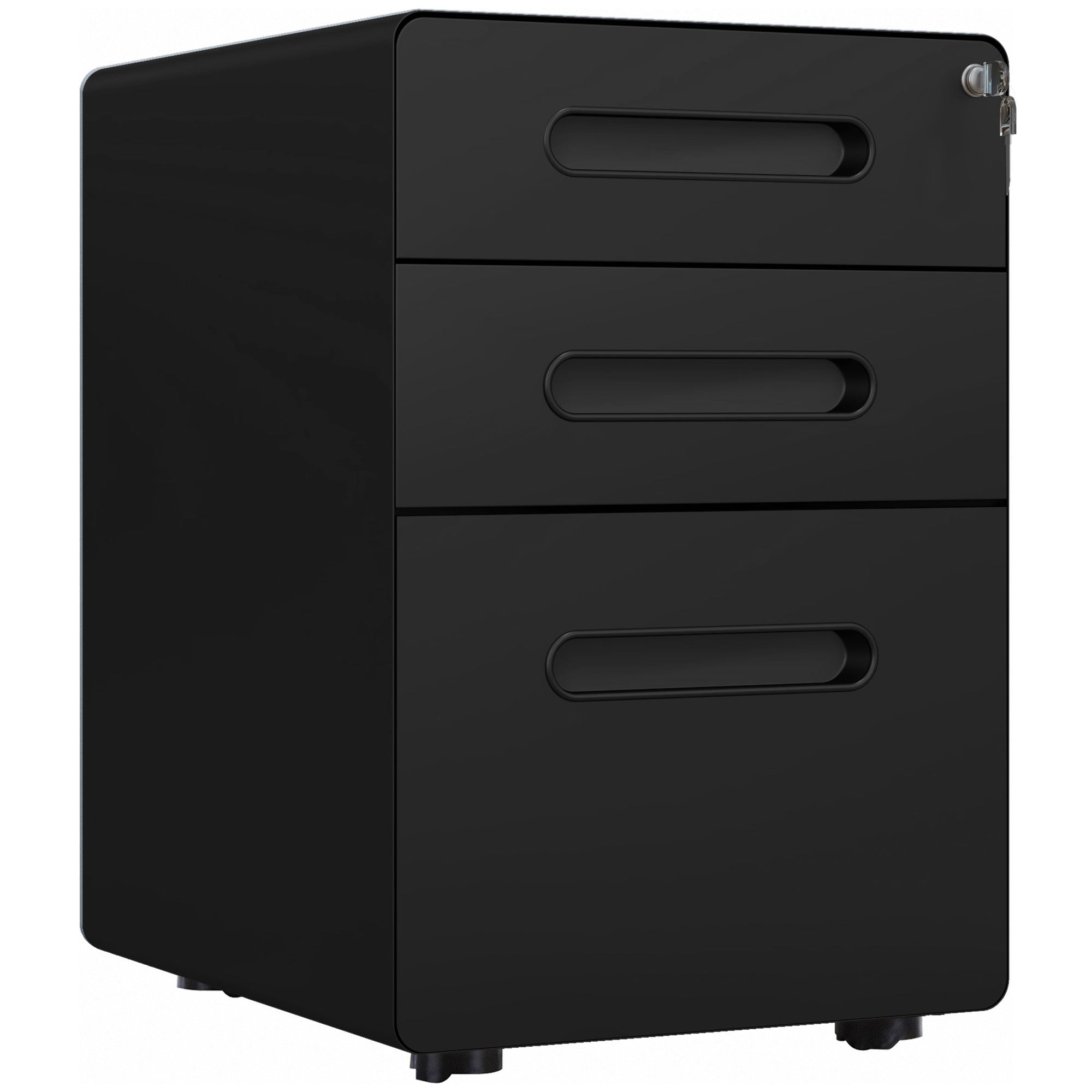 Vinsetto Lockable File Cabinet with 3 Drawers, Vertical Office Drawer for A4, Letter, Legal Size, Anti-tilt Design, Pre-Assembled Body, Black 