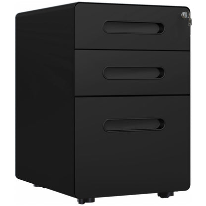Vinsetto Lockable File Cabinet with 3 Drawers, Vertical Office Drawer for A4, Letter, Legal Size, Anti-tilt Design, Pre-Assembled Body, Black 