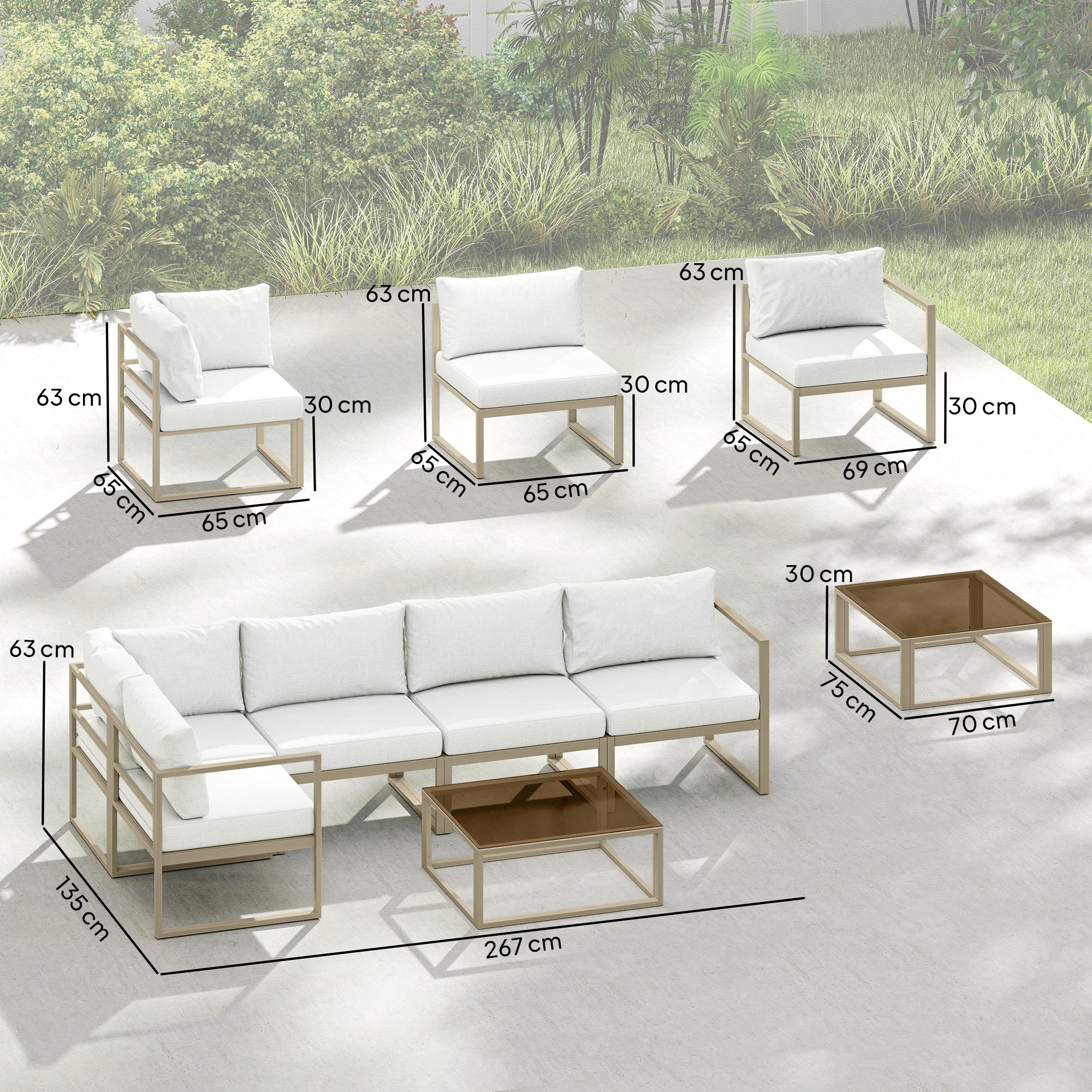 Outsunny 5 Seater Aluminium Garden Furniture Set, Garden Sofa Set with Thick Cushions for Patio and Balcony, Outdoor, White 