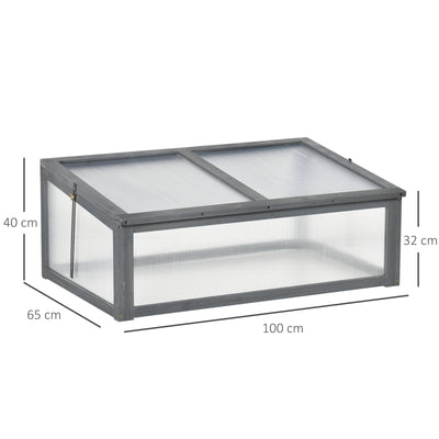 Outsunny Wooden Cold Frame, Small Polycarbonate Greenhouse for Plants with Openable & Tilted Top Cover, Grey, 100 x 65 x 40cm 