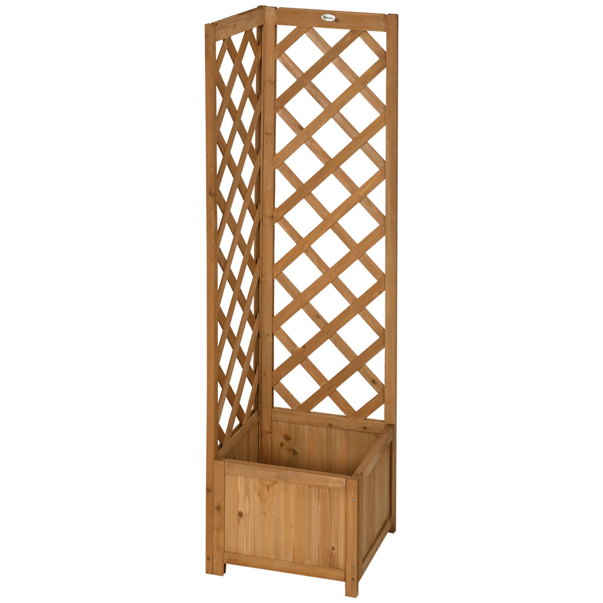 Outsunny Wooden Planter with Corner Trellis, Freestanding Raised Garden Bed with Drainage Bottom, Outdoor Planter Box, Brown 