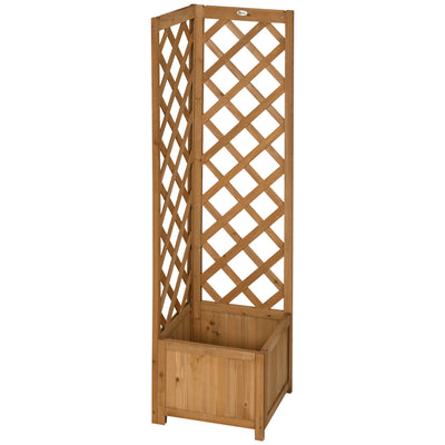Outsunny Wooden Planter with Corner Trellis, Freestanding Raised Garden Bed with Drainage Bottom, Outdoor Planter Box, Brown 