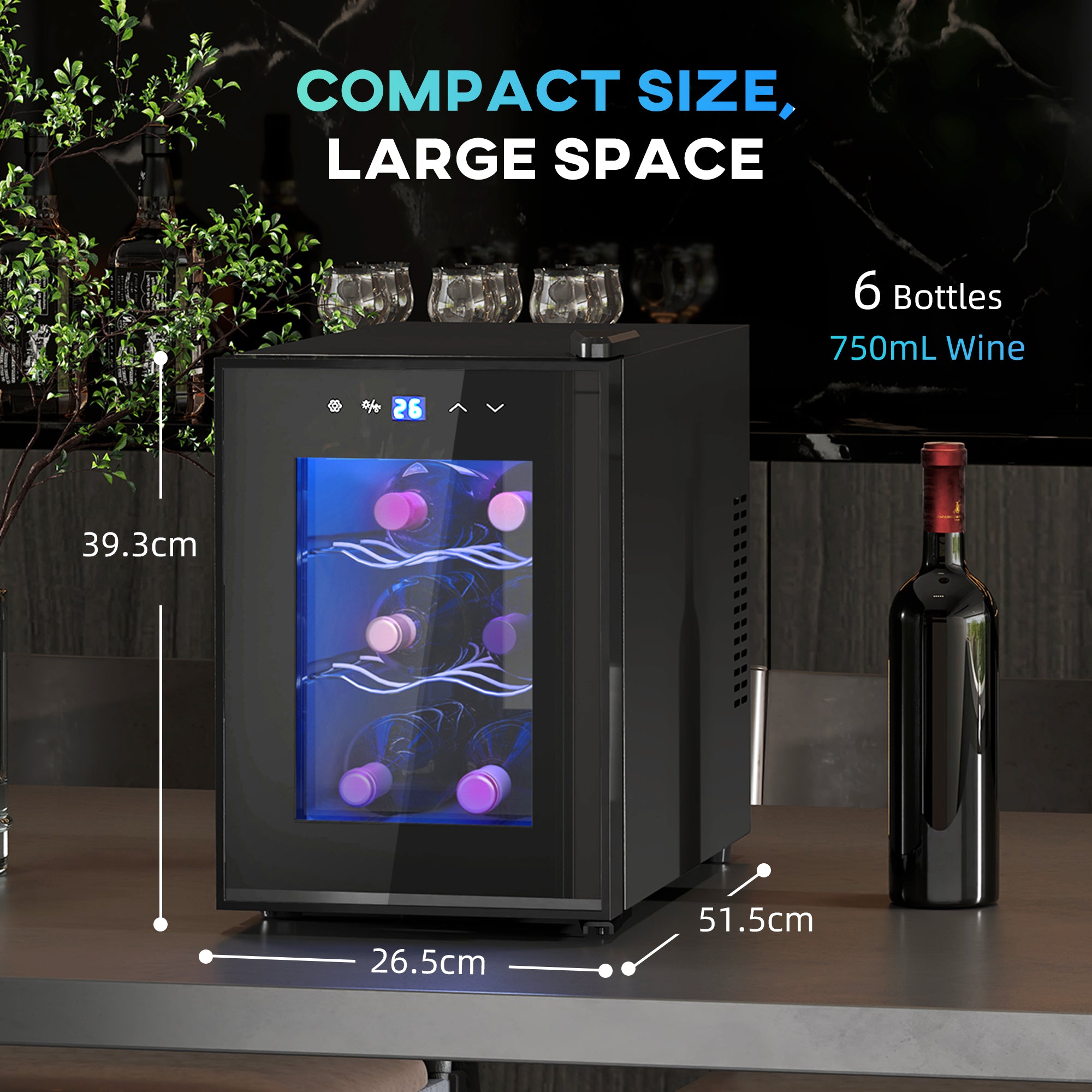 HOMCOM Six Bottle 8-18\'e2\'84\'83 Countertop Wine Fridge - Black