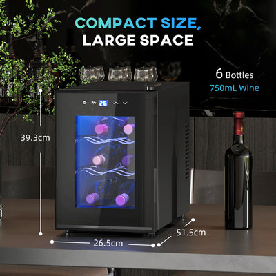 HOMCOM Six Bottle 8-18\'e2\'84\'83 Countertop Wine Fridge - Black 