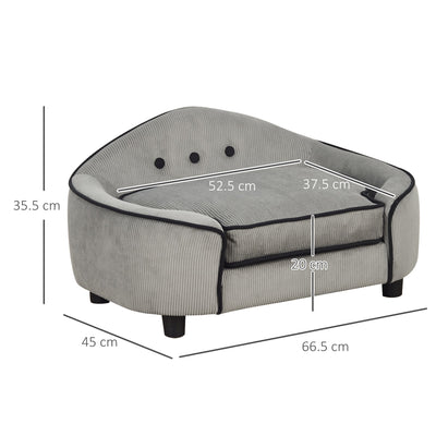 PawHut Dog Sofa for XS and S Size Dogs, Pet Chair Bed with Soft Cushion, Cat Sofa  Couch with Washable Cover, Wooden Frame, 66.5 x 45 x 35.5 cm, Grey 