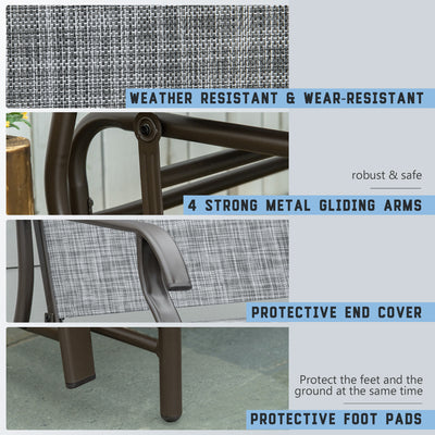 Outsunny 2 Seats Garden Glider Bench, Metal Frame Loveseat with Glass Top  Centre Table, Porch Rocking Glider for 2 Person, for Deck, Patio, Brown/ Grey 