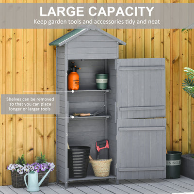 Outsunny Wooden Garden Storage Shed Utility Gardener Cabinet w/ 3 Shelves, Tilted-felt Roof and Two Lockable Doors, 79cm x 49cm x 191.5cm, Dark Grey 