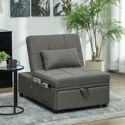 HOMCOM Four-In-One Single Sleeper Chair - Dark Grey 