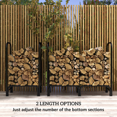 Outsunny 4FT Firewood Rack with Canvas Carrier Bag and 600D Oxford Waterproof Cover, Metal Log Store Indoors, Log Storage Rack Holder for Outdoor Indoor Fireplace, Black 